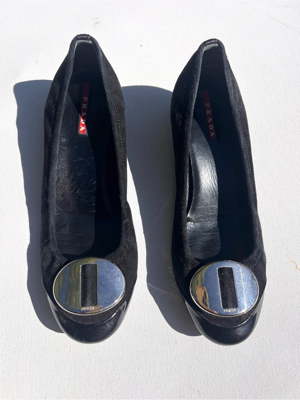 Prada Black Suede Round-Toe kitten Heels 38 1/2 8.5 - Picture 1 of 8